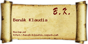 Benák Klaudia névjegykártya